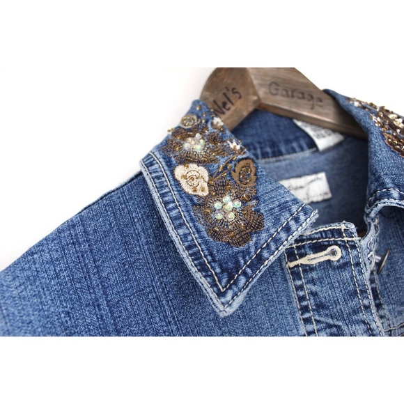 Paco Jeans NWT Distressed and Blingy Cropped Denim Jean Jacket Small - Picture 6 of 10